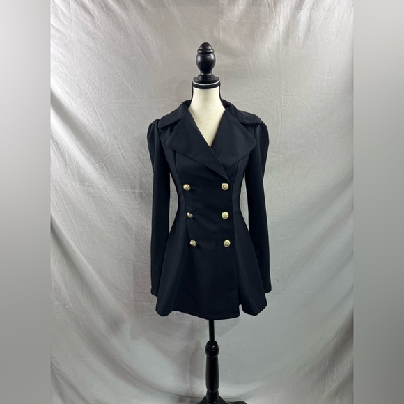 Lapel Collar Double Breasted Blazer Dress Black - Picture 5 of 8